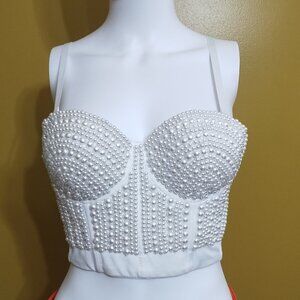 Unbranded White Pearl-Beaded Corset Top B Cup Glam